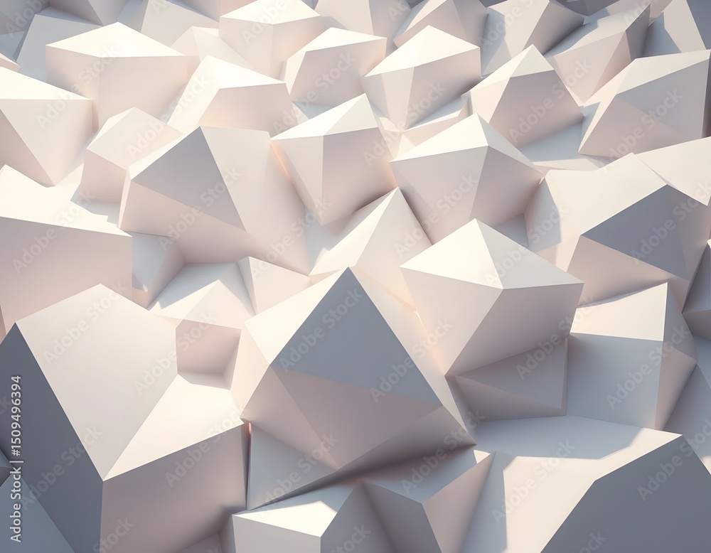 Poster Abstract Geometric Shapes, Dynamic Shadows, Soft Glow, A High Quality 3d Render. Modern Art, Clean Design, Excellent For Backgrounds. Sharp Angles Create Visual Interest, A Stunning Image.