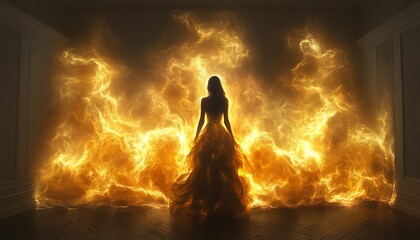 Woman in a golden fiery dress