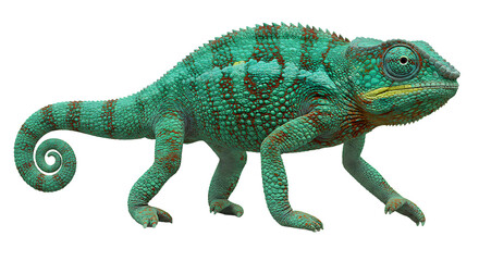 Obraz premium Vibrant Green Chameleon with Intricate Scales and Spiral Tail