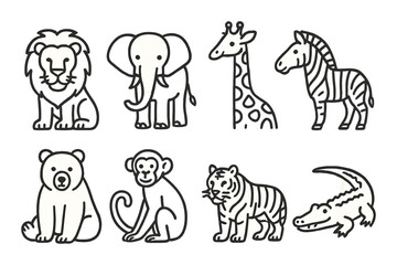 Wild animal outline icons set – silhouette, wildlife and nature symbol collection