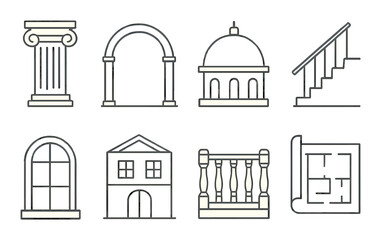 Obraz premium Architectural linear icons set – outline, building and structure design symbols