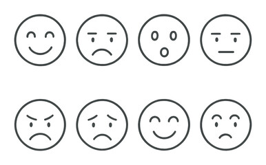 Emotive line icons set – facial expression, outline and emotion symbol collection