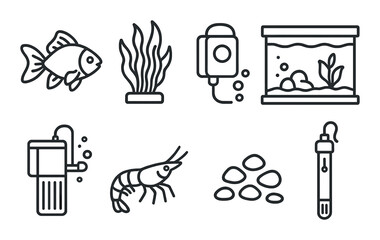 Aquarium and marine life silhouette icons set &ndash; aquatic, fish and sea symbols