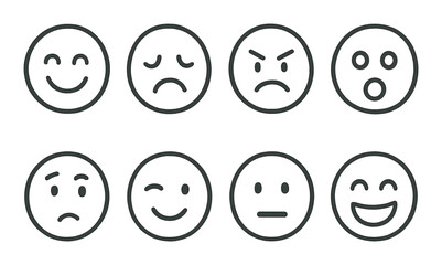 Fototapeta premium Expressive doodle faces icons set – outline, emotion and mood expression symbols