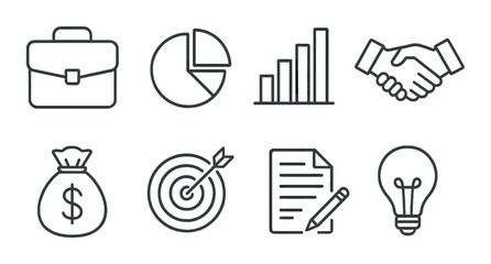 Business and finance outline icons set – linear, corporate and commerce symbols