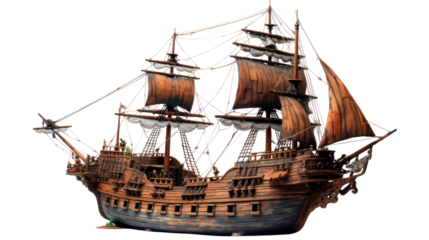  Detailed Model of a Rustic Pirate Ship on Transparent Background