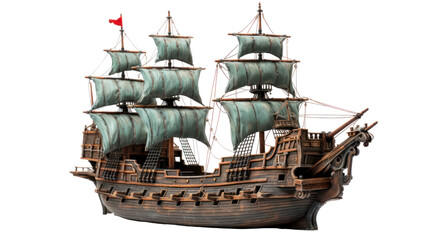  Detailed Model of a Rustic Pirate Ship on Transparent Background