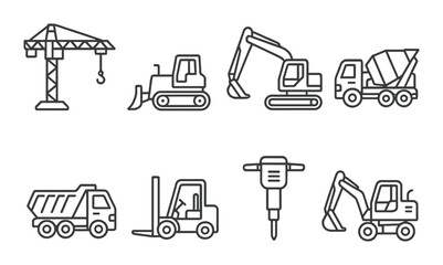 Construction linear icons set – outline, building and engineering symbols