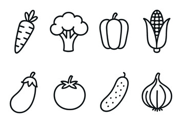 Vegetable linear icons set – outline, healthy food and nutrition symbols for design