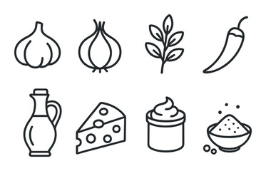 Cooking and kitchen outline icons set – silhouette, culinary and food preparation symbols