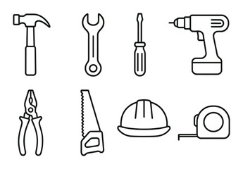 Obraz premium Construction linear icons set – outline, building tools, and diy symbols