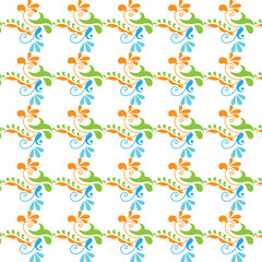 Colorful floral seamless pattern with repeating design elements on a white background