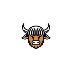 Fototapeta premium Rebonding Yak Logo. Cute Yak Head with Straightened Hair Design