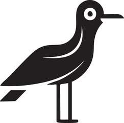 stylized black bird stands upright on a white background.