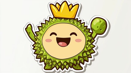 Cheerful durian fruit character with a crown.