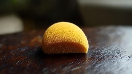 Yellow Sponge Close Up Macro Photography on Dark Wood