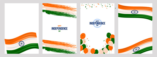 Indian Independence Day poster set template Design. 15 august. National colors country. greeting card invitation flyer layout. Vector illustration.