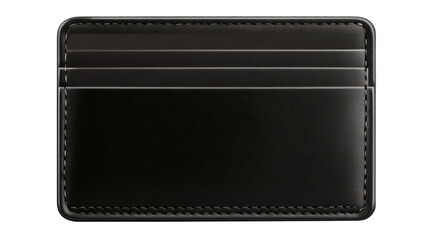 Classic black leather wallet with stitched edges and slim design isolated on white background
