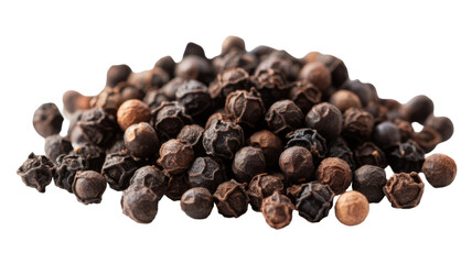 Fresh Black Peppercorns and Ground Black Pepper Isolated on White Background