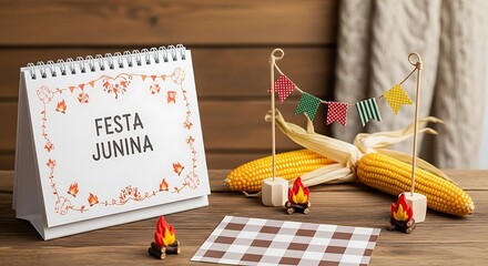 “Festa Junina Themed Desk Calendar – Rustic Decor for June Celebrations”