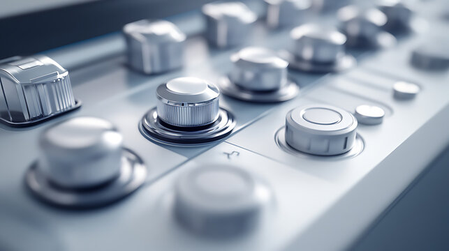 Close-up of a Control Panel with Multiple Knobs and Switches