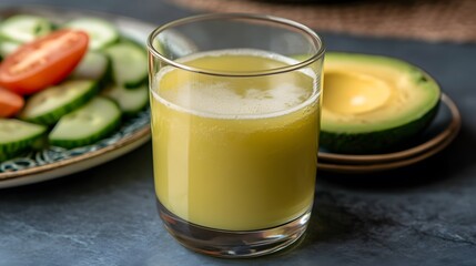 Refreshing Avocado Cucumber Juice with Tomato Garnish