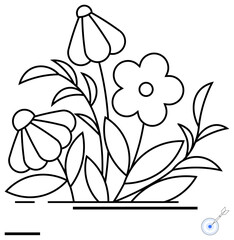 Line art of flowers, leaves, and stems with simple decorative lines. Ideal for gardening, serenity, nature, beauty, decoration, relaxation themes and a simple landing page