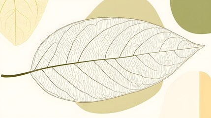 Skeleton Leaf Botanical Abstract Art Print Beige Green