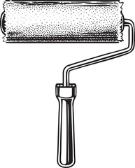 Obraz premium black paint roller rests on a wooden handle.