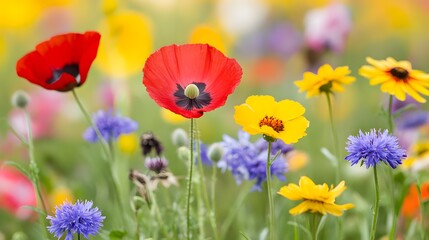 Vibrant Wildflower Meadow Poppy Bloom Summer
