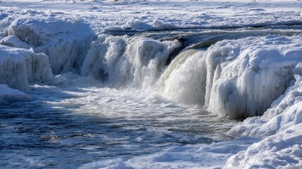 Water Breaking Free Spring Melt of Frozen Waterfall
