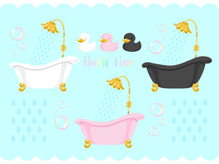 アヒルちゃんと猫足バスタブシャワー（背景あり）
