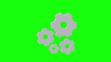 animation of 4 grey gear wheels moving each other with their gears
