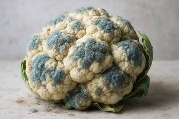 Obraz premium Mold growing on a cauliflower head, showing food waste and expiration
