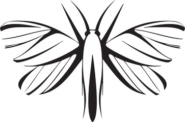 stylized black moth rests on a white background.