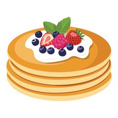 pancakes with berries and cream - vector illustration