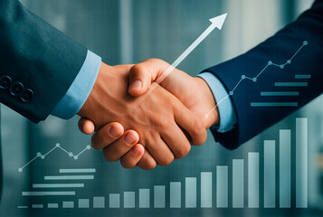 Business handshake with growth charts