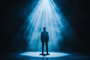 Fototapeta premium Silhouette of a man standing under a single spotlight