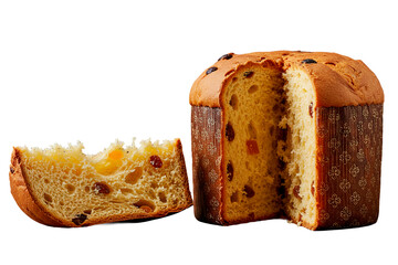 Freshly baked Christmas Panettone with slice