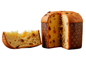 Freshly baked Christmas Panettone with slice