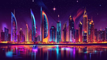 Fototapeta premium Vibrant cityscape at night with neon lights.