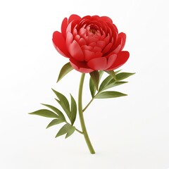 Red peony bloom Isometric 3d 