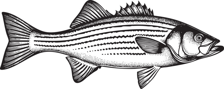 detailed black and white of a striped bass.