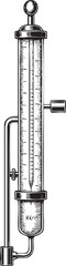 tall graduated glass tube with a liquid level and markings.