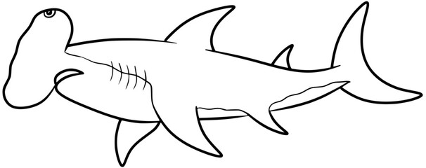 Hammerhead Shark Vector Outline Line Art Drawing