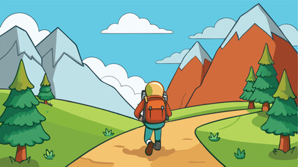 Backpacker hiking mountain trail scenic view