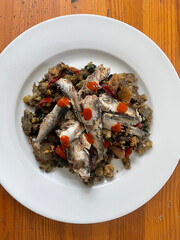Healthy Mediterranean meal with sardines