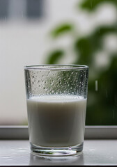 Glass of Milk on Rainy Day Windowsill