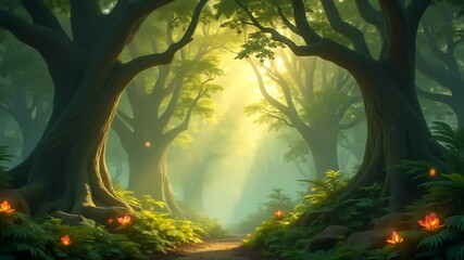 Enchanting sunlit path through a mystical forest - Powered by Adobe