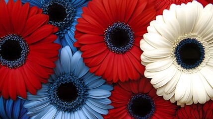 Red White Blue Gerbera Daisies Flowers Background